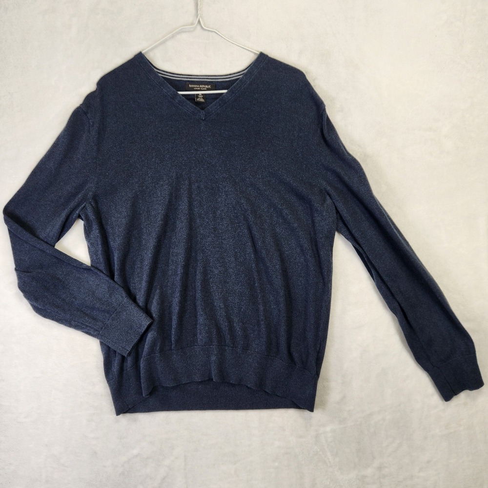 Banana Republic Mens‎ Luxury Blend Silk Cotton Cashmere V-Neck Sweater Blue XL